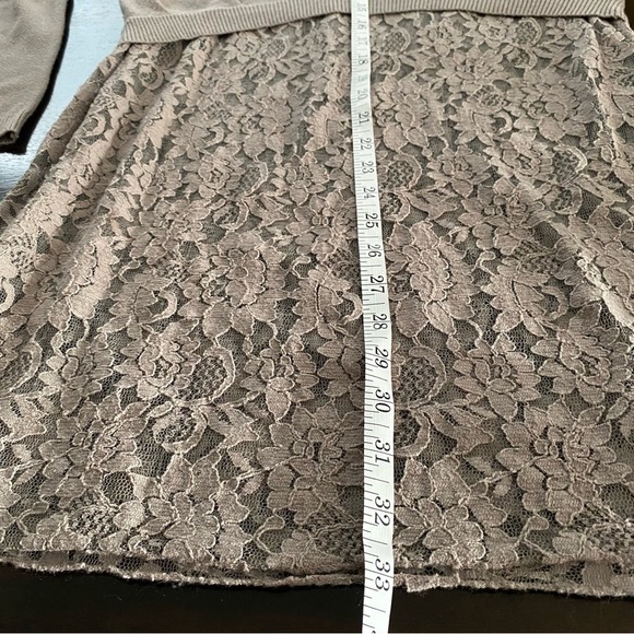 Elegant taupe long-sleeve dress tunic soft knit top lace skirt tag missing S/M - Picture 3 of 5